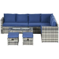 Outsunny 6pcs Garden Furniture Sofa Set, 8-Seater Outdoor Sofa Sectional with 3 Loveseat Wicker Sofa with Cushions(m-2)