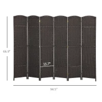 HOMCOM Folding Room Divider Screen 6 Panel 5.6 ' Tall Privacy Screen Freestanding Room Partition for Home Office, Brown(m-3)