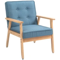 HOMCOM Modern Armchair Fabric, Accent Chair with Tufted Back, Wood Legs and Thick Padding for Living Room, Bedroom, Blue(m-2)