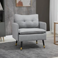 HOMCOM Accent Chair, Upholstered Armchair with Tufted Back Cushion and Steel Legs for Living Room, Bedroom, Grey(m-6)
