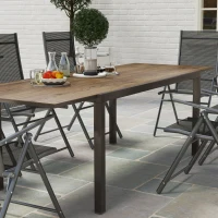 Outsunny 63"-94.5" Extendable Patio Dining Table for 6-8 Person, Outdoor Dining Table with Aluminium Edging, Steel Frame, Brown(m-9)