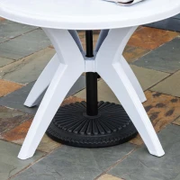 Outsunny Patio Dining Table with Umbrella Hole Round Outdoor Bistro Table for Garden Lawn Backyard, White(m-8)