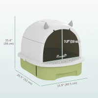 PawHut Cat Litter Box with Lid, Front Door Flap, Scoop, Handle, Easy Clean, for Small and Medium Cats, Green(m-3)