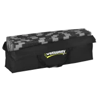 Outsunny Reversible Outdoor Rug Waterproof Plastic Straw RV Rug with Carry Bag, 9' x 12', Black and Grey Geometric(m-10)