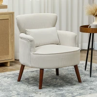 HOMCOM Modern Accent Chair, Upholstered Armchair with Solid Wood Legs and Lumbar Pillow for Living Room, Cream White(m-1)