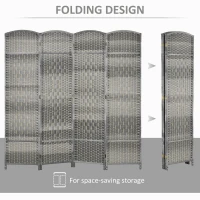 HOMCOM 6 Ft Tall Folding Room Divider, 4 Panel Portable Privacy Screen, Hand-Woven Partition Wall Divider, Mixed Grey(m-4)