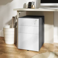 Vinsetto 3 Drawer Filing Cabinet, Home Office Storage Cabinet with Wheels, Lock for A4, Letters, Legal-sized Files, Grey and White(m-1)