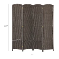 HOMCOM Folding Room Divider Screen 4 Panel 5.6 ' Tall Privacy Screen Freestanding Room Partition for Home Office, Brown(m-3)