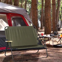 Outsunny Double Folding Chair, Loveseat Camping Chair for 2 Person, Portable Outdoor Chair with Wood Armrest for Fishing Travel, Green(m-8)