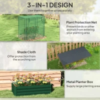Outsunny Galvanized Steel Planter Box with Crop Cage and Shade Cloth, Raised Garden Bed for Flowers, Vegs and Herbs(m-4)
