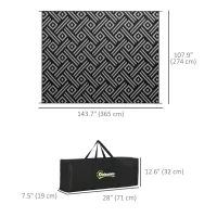 Outsunny Reversible Outdoor Rug Waterproof Plastic Straw RV Rug with Carry Bag, 9' x 12', Black and Grey Geometric(m-3)