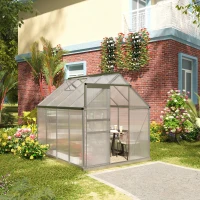 Outsunny 6' x 8' x 6.5' Walk-in Greenhouse, Polycarbonate Greenhouse with Adjustable Roof Vent, Base, Sliding Door, Clear(m-11)