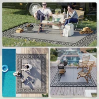 Outsunny Outdoor Rug for Patio, 9' x 12' Waterproof Large Mat, Reversible Plastic Straw Rug for Decor, Portable Outside RV Camping Area Carpet Mat for Backyard Porch Deck Picnic, Black & Gray Border(m-5)