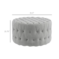 HOMCOM Round Ottoman Coffee Table with Velvet-feel Upholstery, Button Tufted Design and Padded Seat, Gray(m-3)