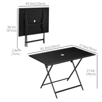 Outsunny Foldable Outdoor Dining Table with Umbrella Hole, Patio Table for 6 with Glass Top Table, Metal Frame for Garden Lawn Backyard, Black(m-3)