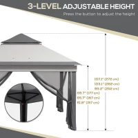 Outsunny 10.7 x 10.7ft Pop Up Gazebo, Adjustable Instant Sun Shelter with UV30+ Roof Cover, Removable Mesh Curtains, Light Grey(m-5)