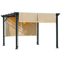 Outsunny 12' x 10' Outdoor Patio Gazebo Pergola with Retractable Canopy Roof, Steel Frame with Stakes, Unique Design, Beige(m-12)