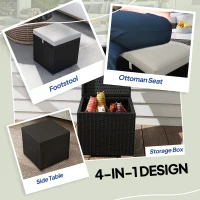 Outsunny 2 Pieces Wicker Outdoor Ottoman with Storage, Removable Cushion, Square Outdoor Footstool, Seating, Side Table, Grey(m-7)