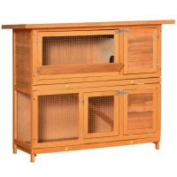 PawHut 2 Tier Elevated Wooden Rabbit Hutch Bunny House Small Animal Cage 47"L x 19"W x 39"H w/ Sliding-Out Tray(m-2)
