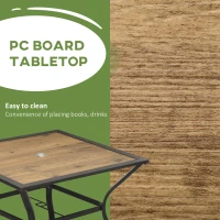 Outsunny 37" Garden Outdoor Dining Table for 4, Square Patio Table with Umbrella Hole, Plastic Board Tabletop for Backyard, Poolside, Mixed Brown(m-6)