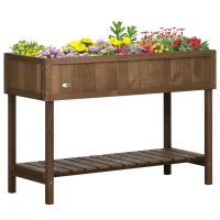 Outsunny 43.25" x 18" x 30" Raised Garden Bed, Wooden Plant Stand with 8 Grid Box, Storage Shelf for Outdoor, Dark Brown(m-11)