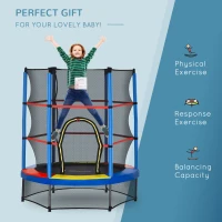 Outsunny 55" Kids Trampoline with Enclosure Net for Indoor/Outdoor, Trampoline for Boys and Girls Age 3-6 Years, Multi-Coloured(m-4)