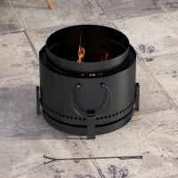 Outsunny Smokeless Fire Pit with Ash Catcher, Portable Wood Burning Firepit with Poker for Garden Camping Bonfire Party, Black(m-10)