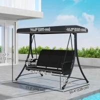 Outsunny 3 Person Outdoor Porch Swing Chair with Adjustable Canopy, Black(m-3)