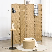 HOMCOM Folding Room Divider Screen 4 Panel 5.6 ' Tall Privacy Screen Freestanding Room Partition for Home Office, Nature Wood(m-2)