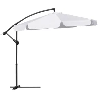 Outsunny 9FT Offset Hanging Patio Umbrella Cantilever Umbrella with Easy Tilt Adjustment, Cross Base and 8 Ribs for Backyard, Poolside, Lawn and Garden, White(m-11)