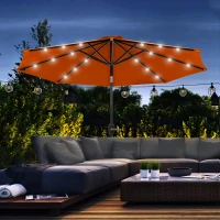 Outsunny 9ft Solar Patio Umbrella Outdoor Sunshade 24 LED Lights Tilt Canopy Orange(m-1)