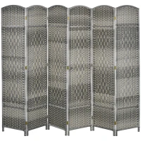 HOMCOM Folding Room Divider Screen 6 Panel 6' Tall Privacy Screen Freestanding Wood Partition for Home Office, Mixed Gray(m-1)