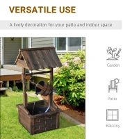 Outsunny Wooden Well Wishing Fountain Outdoor with Electric Pump Water Bucket for Patio Garden Carbonized(m-5)