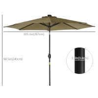 Outsunny 9ft Solar Patio Umbrella Outdoor Sunshade 24 LED Lights Tilt Canopy, Brown(m-3)