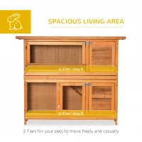 PawHut 2 Tier Elevated Wooden Rabbit Hutch Bunny House Small Animal Cage 47"L x 19"W x 39"H w/ Sliding-Out Tray(m-4)