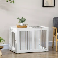 PawHut 31.5" Dog Crate Furniture with Double Doors, for Medium Dogs, White(m-1)