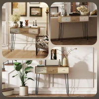HOMCOM Narrow Console Table with Drawers, 35" Entryway Table with Hairpin Legs for Hallway, Foyer, Living Room, Brown(m-5)