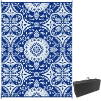 Outsunny Outdoor Rug for Patio, 9' x 12' Waterproof Large Mat, Reversible Plastic Straw Rug for Decor, Portable Outside RV Camping Area Carpet Mat for Backyard Porch Deck Picnic, Blue & White Floral