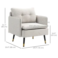 HOMCOM Accent Chair, Upholstered Armchair with Tufted Back Cushion and Steel Legs for Living Room, Bedroom, Cream White(m-3)