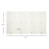 HOMCOM Folding Room Divider Screen 8 Panel 5.6 ' Tall Privacy Screen Freestanding Room Partition for Home Office, White(m-3)