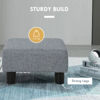 HOMCOM Ottoman Foot Rest, Small Foot Stool with Linen Fabric Upholstery and Plastic Legs, Cube Ottoman for Living Room, Gray(m-5)