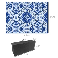 Outsunny Outdoor Rug for Patio, 9' x 12' Waterproof Large Mat, Reversible Plastic Straw Rug for Decor, Portable Outside RV Camping Area Carpet Mat for Backyard Porch Deck Picnic, Blue & White Floral(m-3)