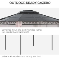Outsunny 10' x 12' Outdoor Hardtop Gazebo Canopy w/ Double PC Roof, Steel Frame, Nettings, Curtains for Garden Lawn Deck, Khaki(m-6)