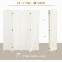 HOMCOM Folding Room Divider Screen 4 Panel 5.6 ' Tall Privacy Screen Freestanding Room Partition for Home Office, White(m-5)