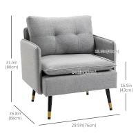 HOMCOM Accent Chair, Upholstered Armchair with Tufted Back Cushion and Steel Legs for Living Room, Bedroom, Grey(m-3)