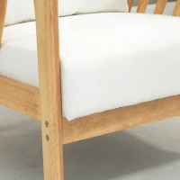 HOMCOM Armchair Upholstered Lounge Chair with Rubber Wood Frame Throw Pillows and Comfortable Cushion, White(m-7)