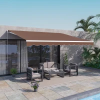Outsunny 13' x 10' Electric Awning, Retractable Awning Sun Shade Shelter with Remote Controller, Manual Crank Handle and Aluminum Frame, for Deck, Balcony, Yard, Coffee(m-10)