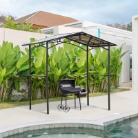 Outsunny 8' x 5' Hardtop Grill Gazebo Aluminium BBQ Canopy Gazebo Outdoor Canopy with Side Shelves(m-7)