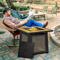 Outsunny 50,000 BTU Propane Fire Table, 28" Gas Firepit Table with Pulse Ignition, Lava Rocks, Rain Cover, Brown(m-8)