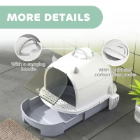 PawHut Cat Litter Box with Lid, Front Door Flap, Scoop, Handle, Easy Clean, for Small and Medium Cats, Grey(m-7)